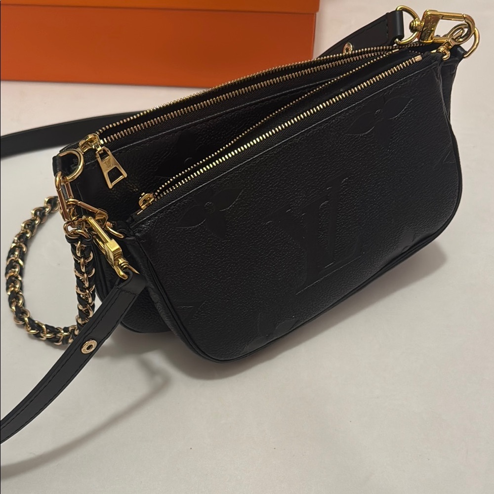Louis Vuitton Black and Gold Crossbody Bag with Chain Strap